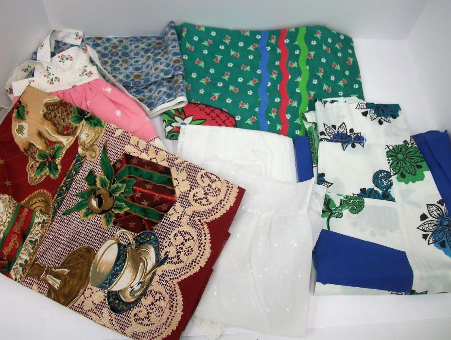 Lot of 7 Vintage Ladies Aprons - Christmas Sheer Floral - Excellent!!