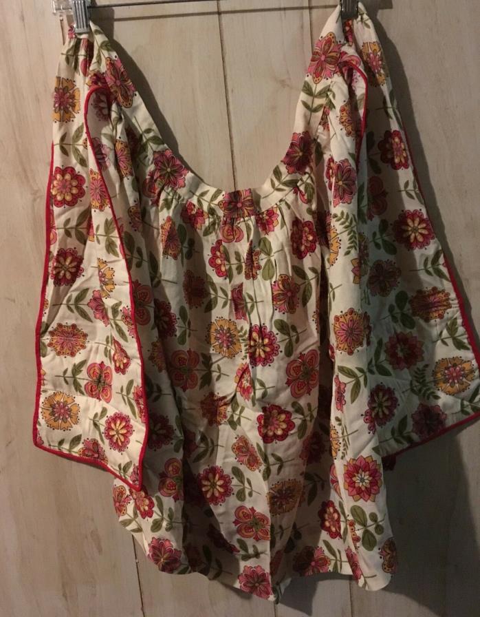 large  half apron with sewn on  pot holders- yellow pink green floral 70's?