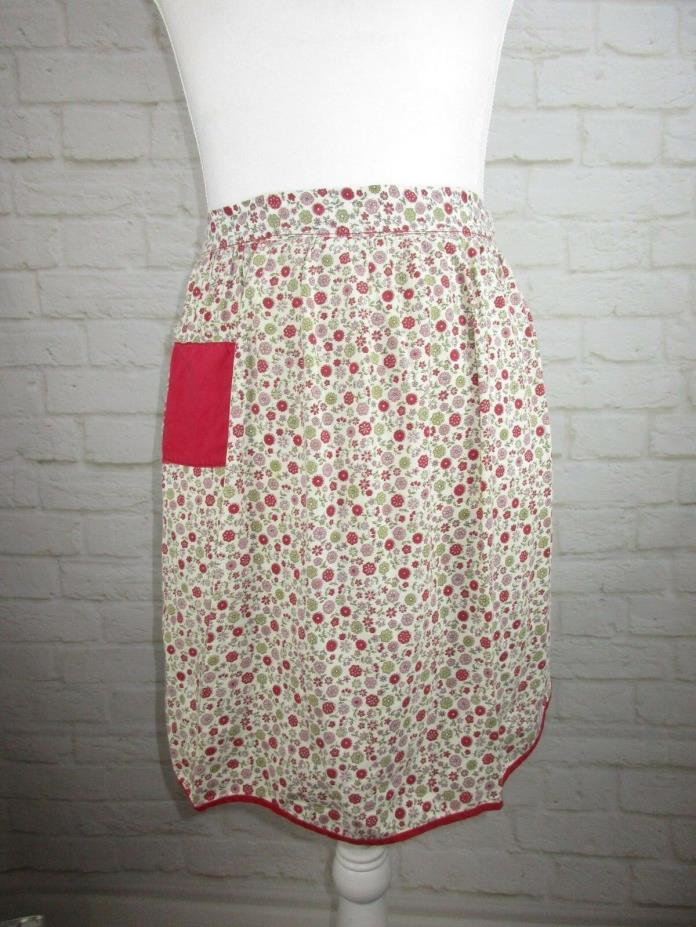 Vintage Handmade Kitchen Skirt Apron Red Floral 1970's Tie Waist