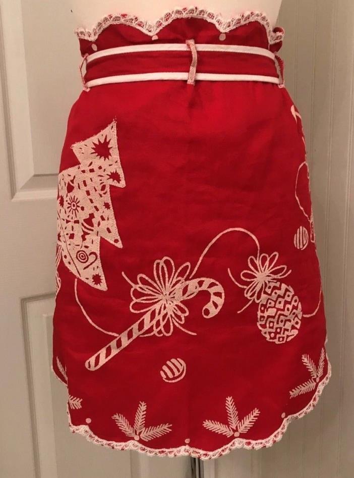 VIntage 1950's Christmas apron, stencil, Chirstmas tree, candy cane