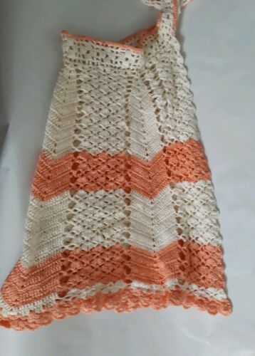 Vintage  Hand Crochet Apron Peach and Cream Colors