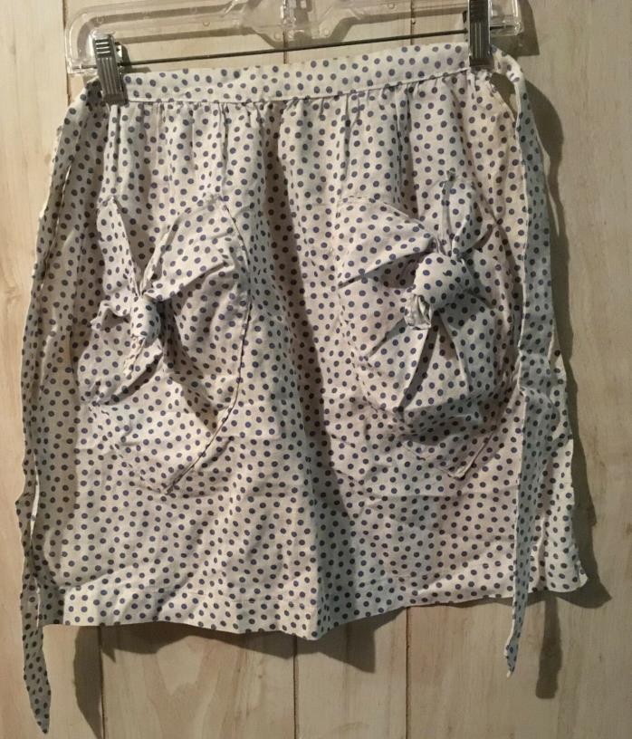 half  apron- polka dotted - heart shaped pockets with bows- periwinkle