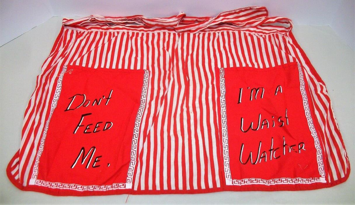 Vintage MCM Red White Half Apron - Don't Feed Me I'm on Waist Watchers