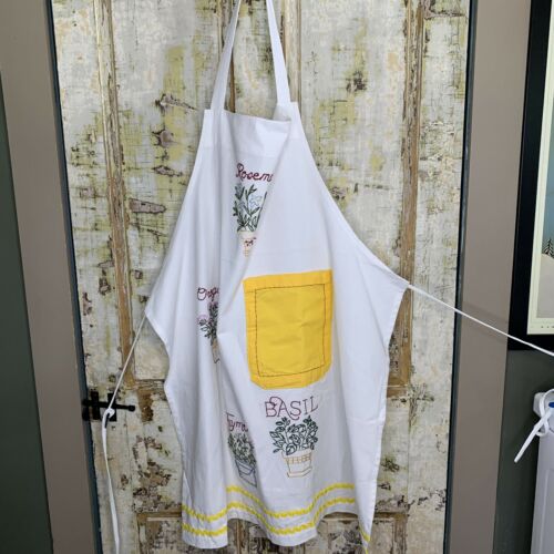 Herb Kitchen Apron Womens Cooking Homemade Sticthed White Garden GUC
