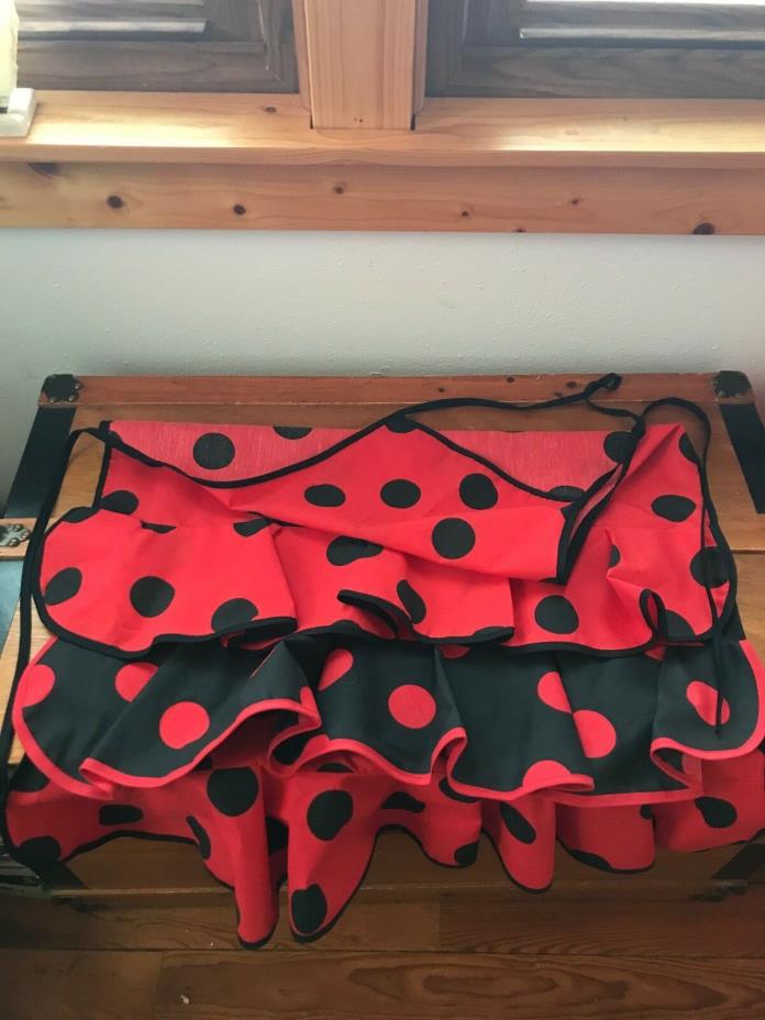 Red & Black Polk A Dot Full Size Cotton Blend Apron with Ruffles - 34 inches in