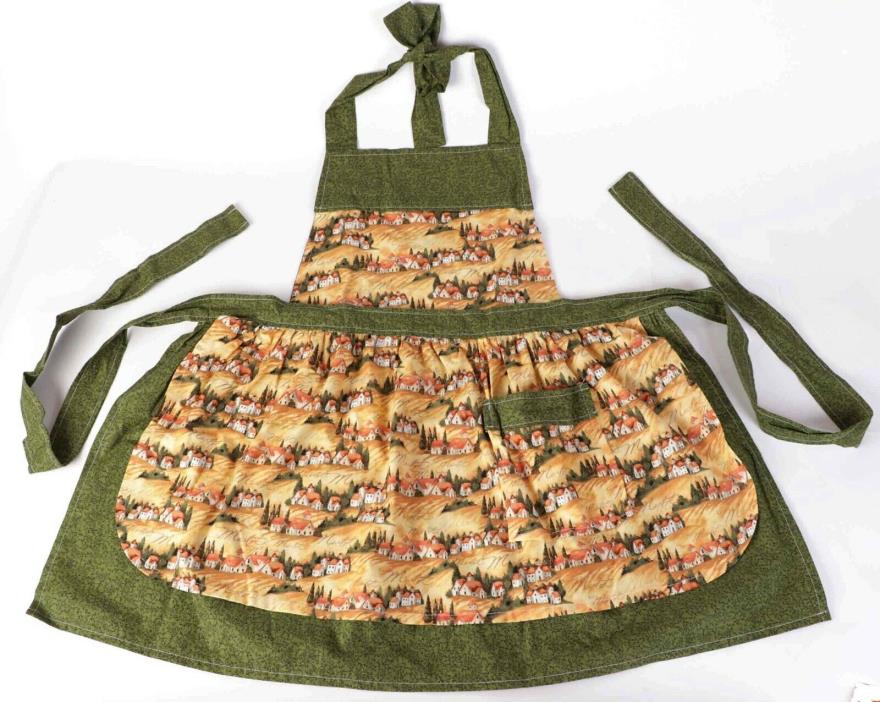 Full Bib APRON - Ties at Neck and in Back - Merlot, Village Houses, Calico