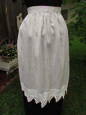 Vintage/ Antique Cream Cotton Half Apron with Crocheted Trimming