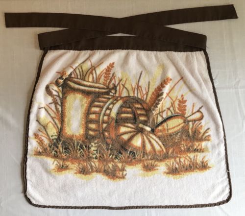 Vintage Golden Crown Towel Apron Brown Gold Country Rustic Print USA