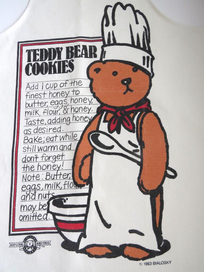 1983 Bialosky Bear Bib Apron Teddy Bear Cookie Recipe Vintage Novelty Apron EUC