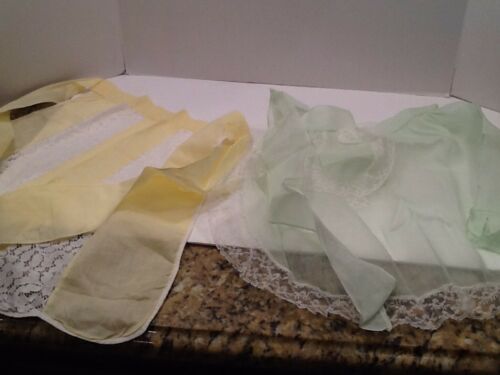 Lot of 2 Vintage Half Aprons Sheer Material Light Green & Yellow Nice Condition!