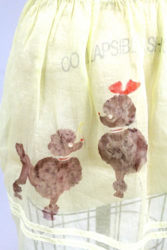 Vintage Poodle 1950s  Apron Kitchen Yellow Organdy Hand Painted Poodles NWOT