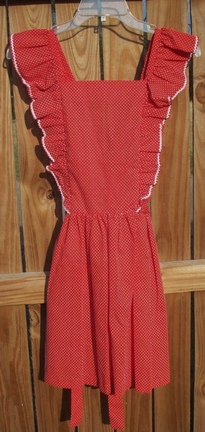 Vintage Red & White Ruffled Dotted Swiss Pinafore Homemade Apron~White Rickrack