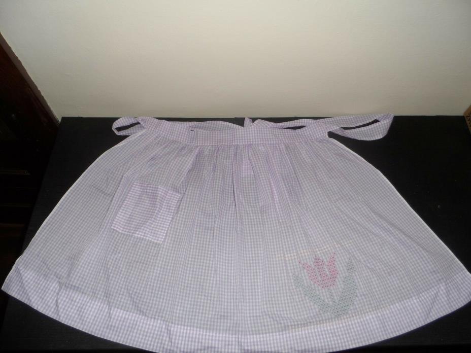 Seven Vintage Gingham Chicken Scratch Embroidered Hostess Apron, auction for one