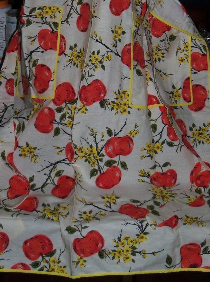 Mid century Estate VINTAGE full length APRON retro APPLES & blossoms print fruit