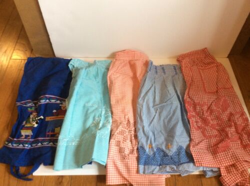 Lot of 4 Vintage GINGHAM HALF APRONS Cross-Stitching & 1 Full Apron Embroidery
