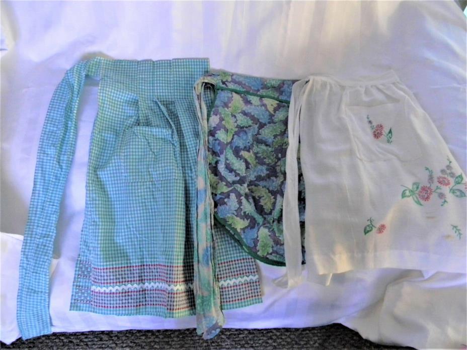 Lot of 3 Vintage Half Aprons in Blues and White