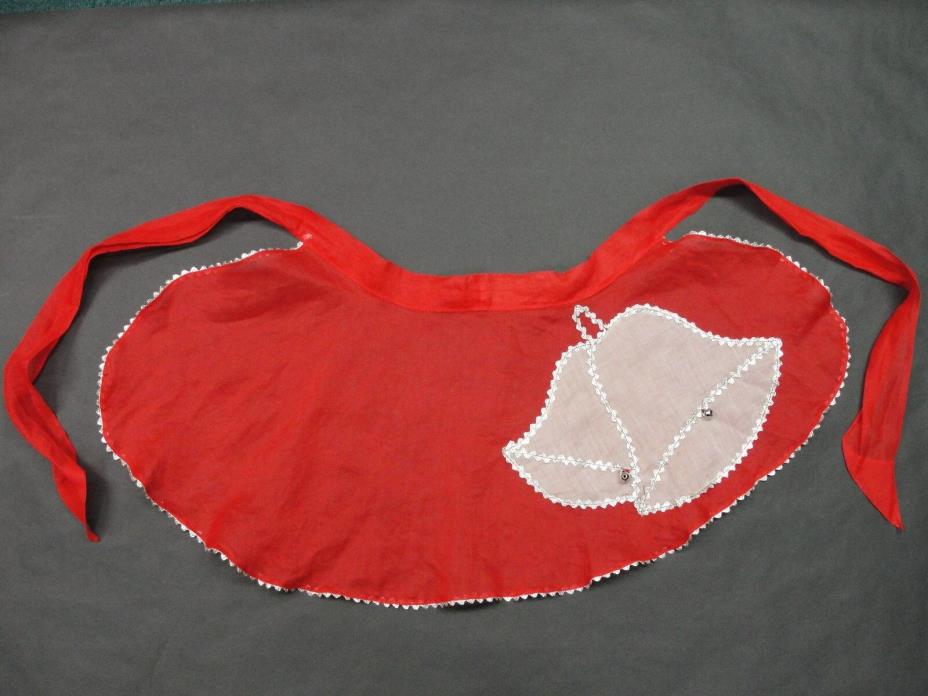 VINTAGE  1950’s  LADIES  RED  CHRISTMAS  APRON  WITH  SILVER METAL JINGLE  BELLS