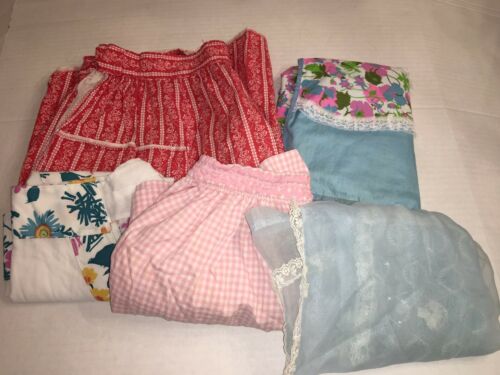 Lot Of 5 Vintage Aprons  50s 60s 70s Red  Sheer Chiffon Blue Pink Gingham
