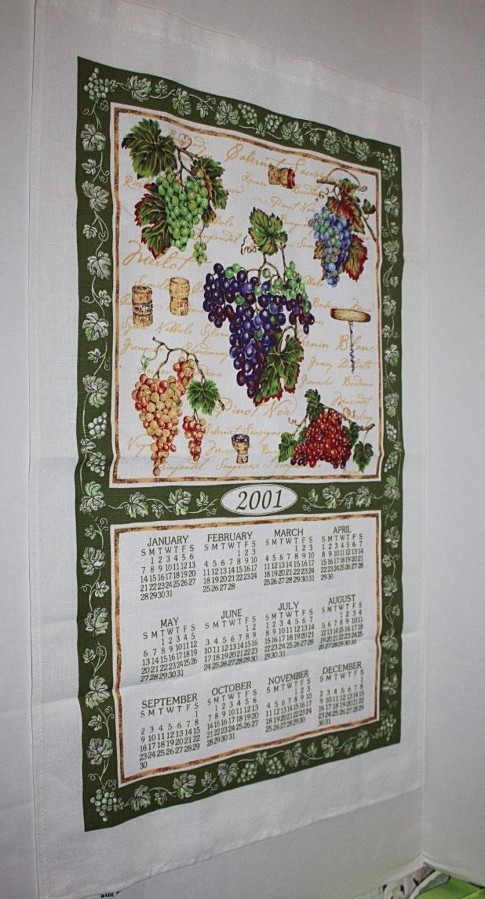 Linen Kitchen Calendar Towel 2001 Grapes