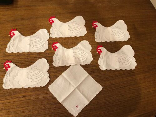 vtg chicken hen rooster hanky cloth napkin pocket egg speckled laying cover