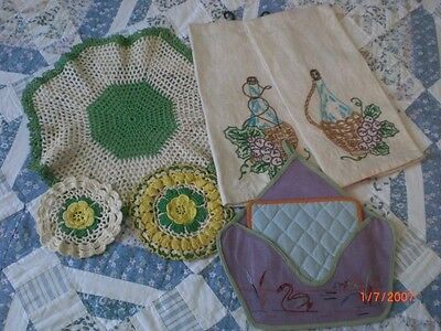 linen crochet embroidery lot vintage