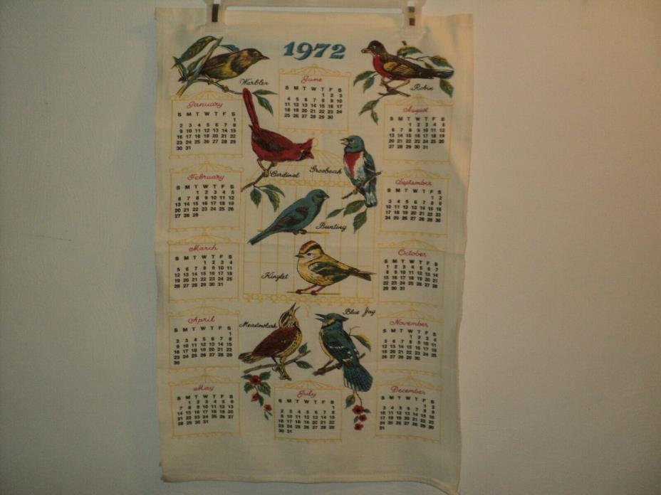 Vintage Linen Kitchen Towel Calendar 1971 Birds 25.5