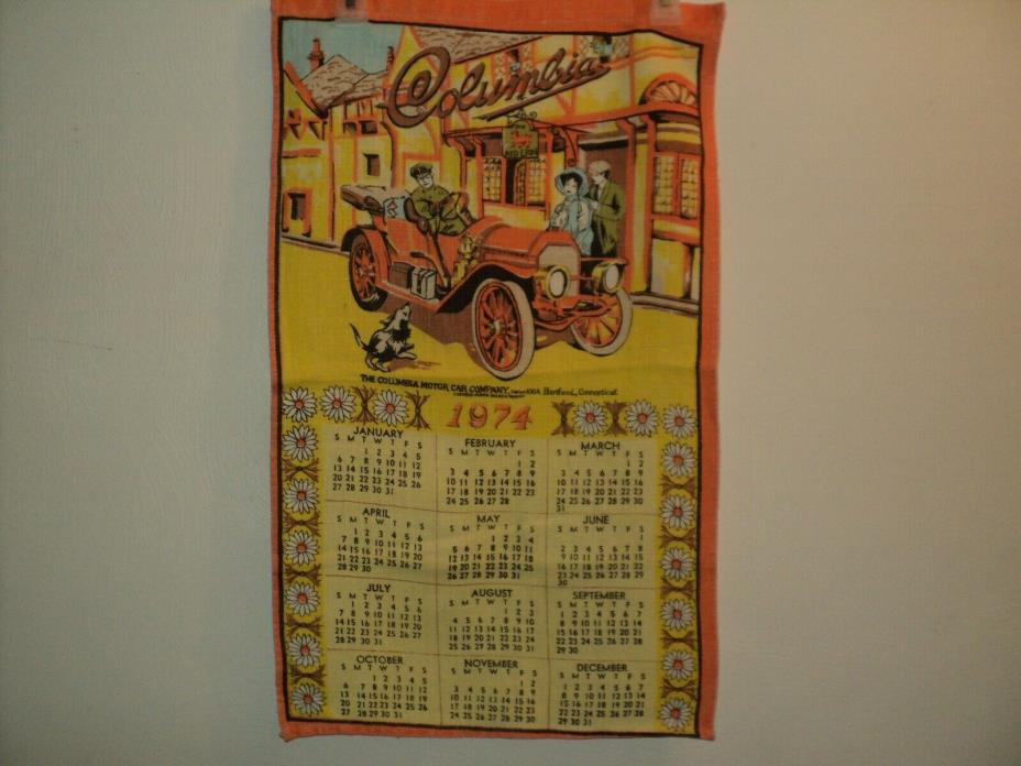 Vintage Linen Kitchen Towel Calendar 1974 Columbia Motor Car Co. 25.5