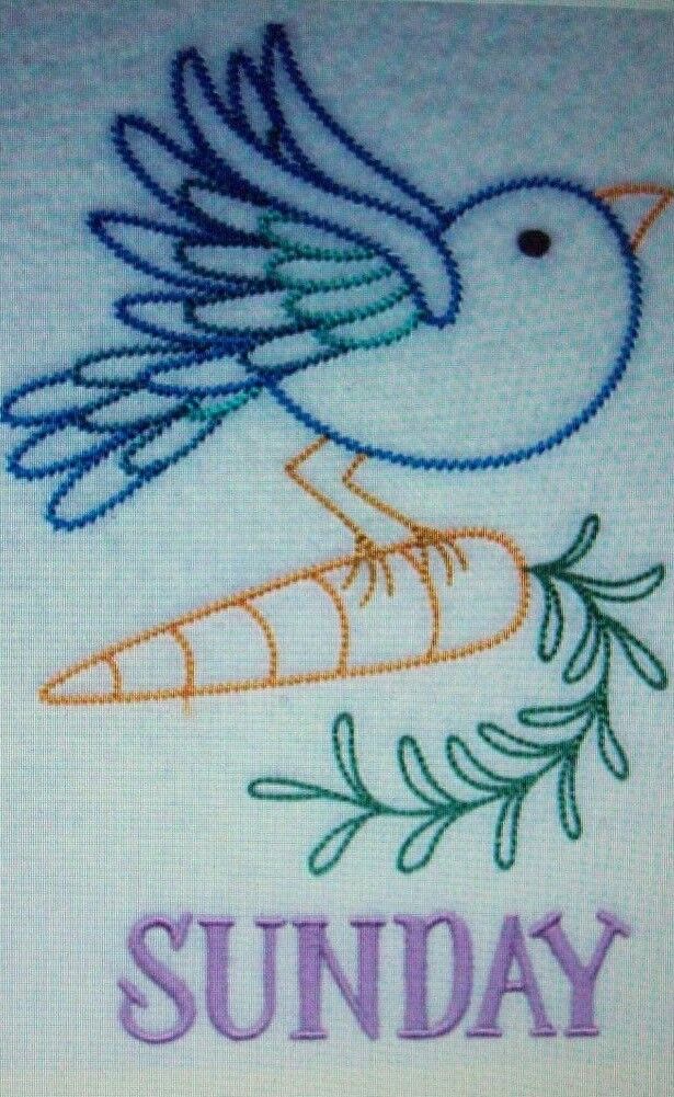 BIRDS AND VEGGIES Vintage Days of the Week Embroidered Floursack Towel Set