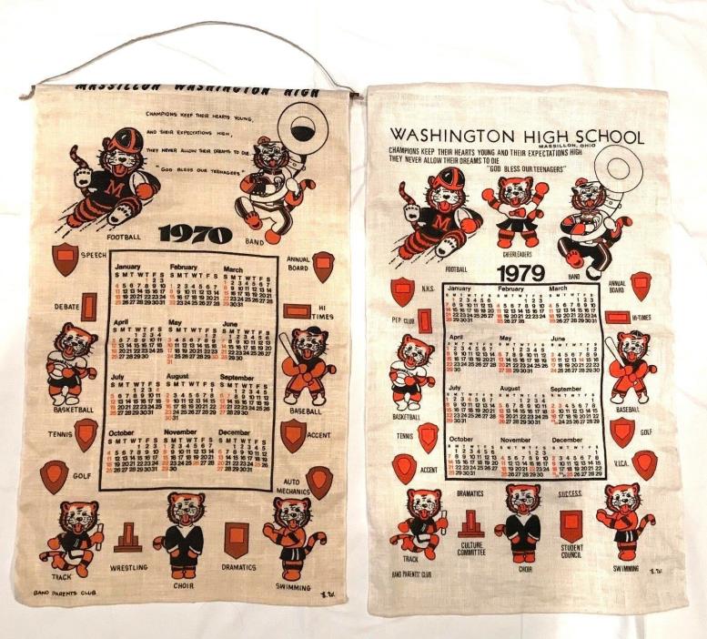 Vintage Massillon Washington High School Linen Tea Towel Calendar 70s Ohio Lot