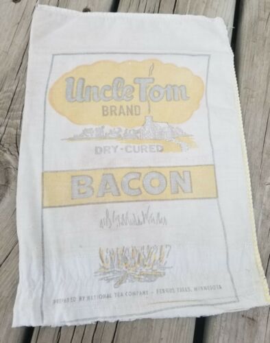 Vintage Cloth Bag Uncle Toms Bacon Dry Cured Sack Fergus Falls, Mn.