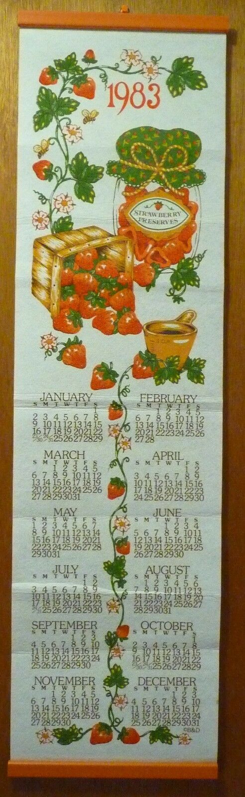 1983 Felt Calendar, Strawberry preserves design
