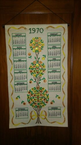 Vintage Retro 1970 Felt Sequin Hanging Wall Calendar