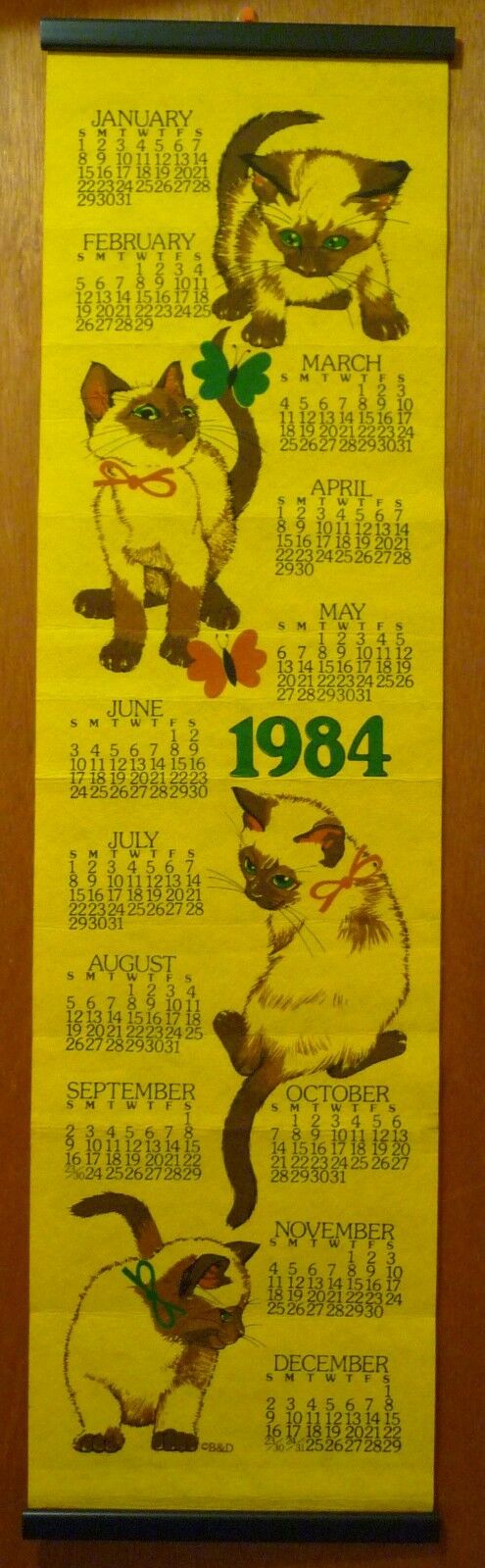 1984 Felt Calendar, cats design