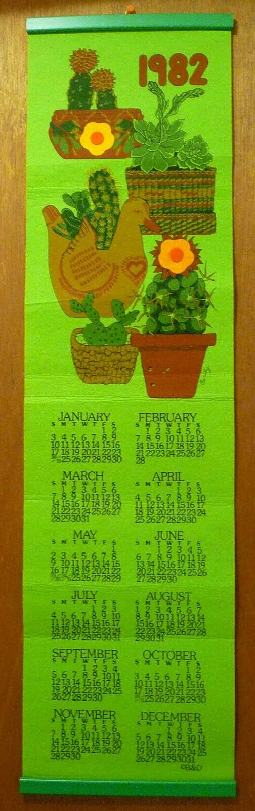 1982 Felt Calendar, cactus design