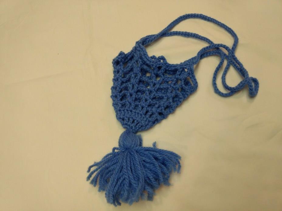 Blue Crochet Yarn Plant Holder Handmade