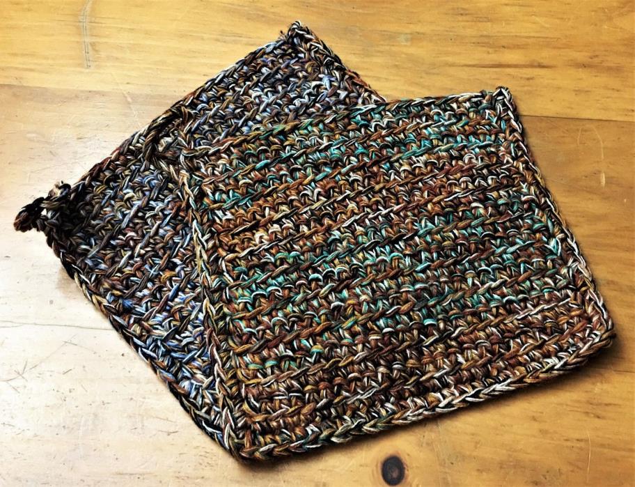 Pot Holders, Artesian Blues, Crochet Set of 2, 100% Cotton, 12 Strand