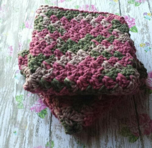 2 Crocheted Dishcloths (9 x 9 1/2)  100% Cotton Yarn
