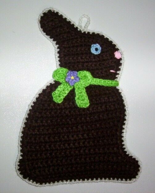 Handmade crochet Chocolate Easter Bunny potholder
