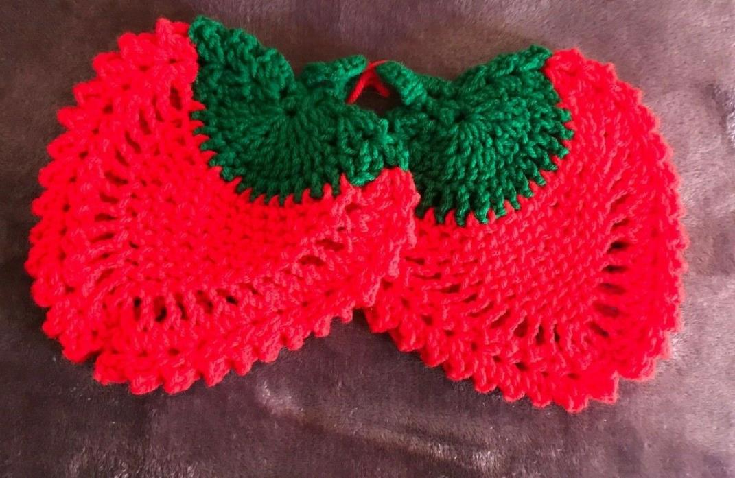 2 handmade crocheted yarn strawberries potholders hot pads pot holders