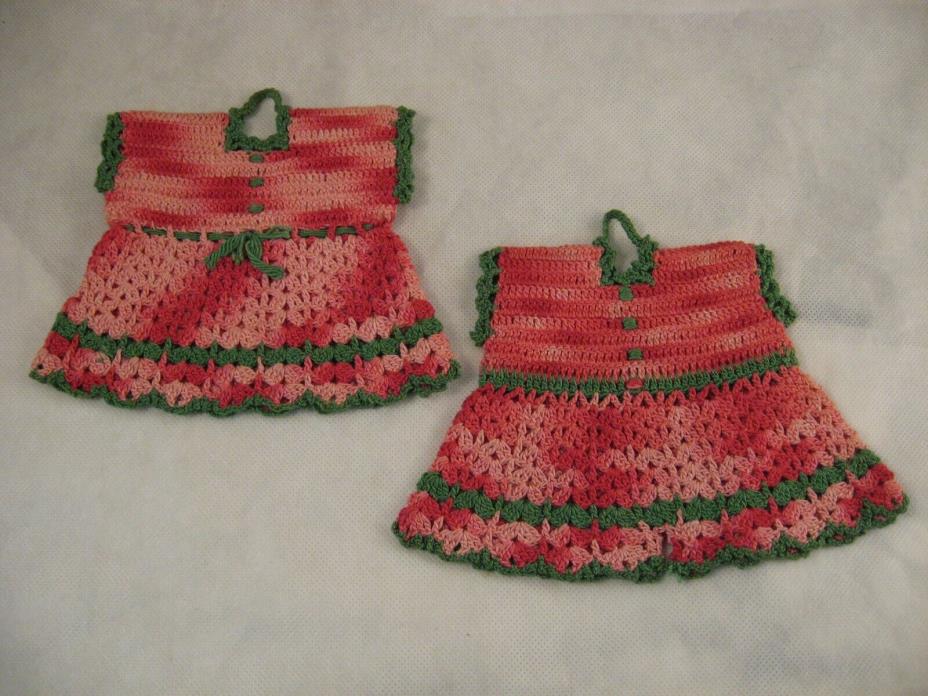 Vintage Hand Crocheted Dress and Pantaloon Hot Pads Pot Holders Trivets