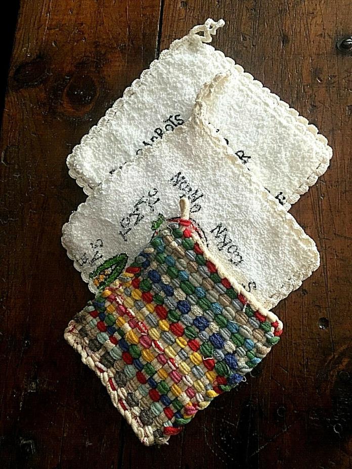 Lot Of 3 Handmade Pot Holders, Woven and Crocheted