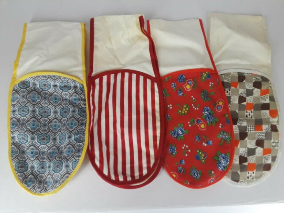 Lot of 4 Vintage Double Oven Mitts Cooking Different Patterns Stripes Flowers