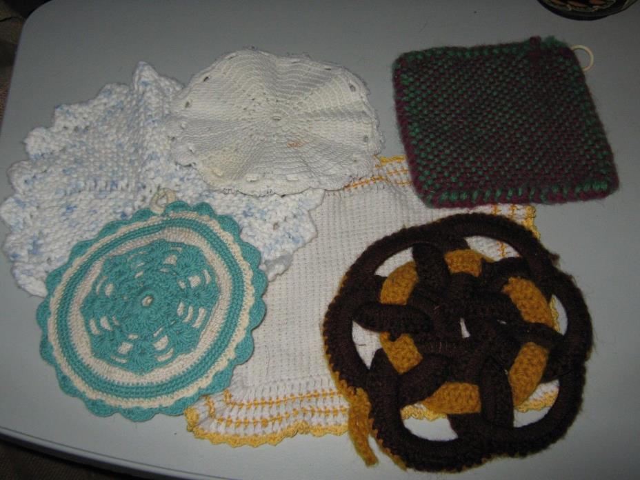 Lot of 6 Vintage Crocheted Pot Holders / Hot Pads / Dishcloth