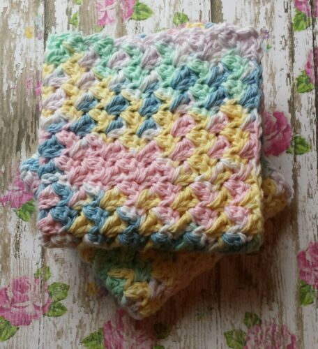 2 Crocheted Spring Dishcloths (8 1/2 x 8 1/2)  100% Cotton Yarn