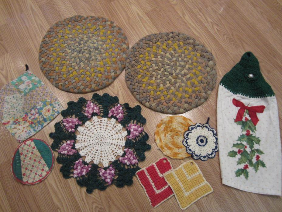 Vintage Crochet Lot of 10 Handmade Old Trivet Pot Holders Knit Towel Grape Doily