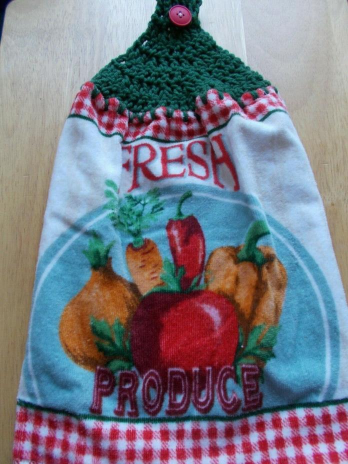 GREEN Yarn Crochet Top FRESH VEGGIES Print Cotton Kitchen Towel