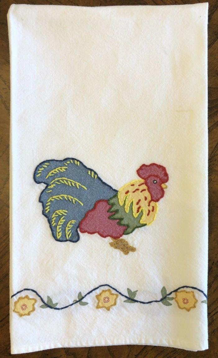 ROOSTER KITCHEN TEA TOWEL APPLIQUE EMBROIDERED COTTON 23