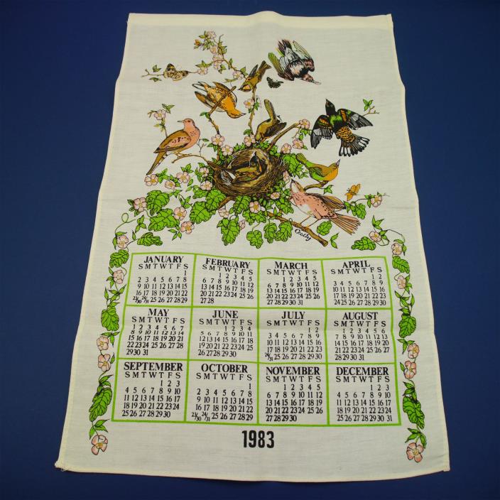 Vintage 1983 B&D Linen Calendar Towel Cecily Dogwood Flowers Birds & Nest Floral