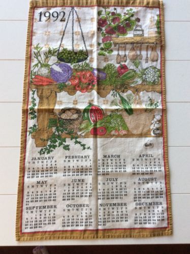 Vintage 1992 Calendar Vegetable Fruit Harvest Kitchen Linen Tea Towel