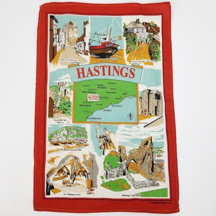 Hastings 100% Cotton Screen Print Tea Towel Decor 1066 Country Battle Map Scenes